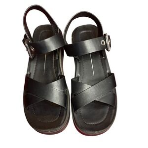 Dolce Vita Womens Black Leather Criss Cross Platform Wedge Sandals Buckle Strap